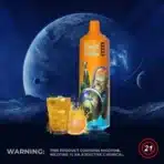Colorful vape juice with alien design and citrus theme.