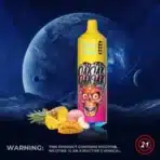 Colorful vape product with fruit and space background.