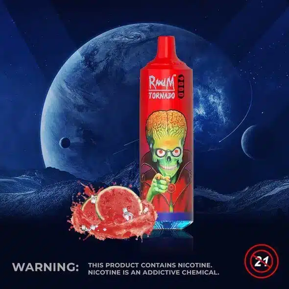 10007-2.jpg.webp Red vape pen with alien design, warning included.