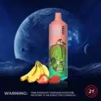 Vape device with fruit and nicotine warning label.