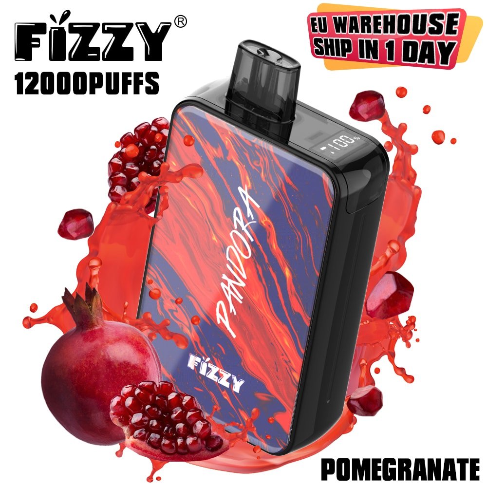 29 Fizzy vape, 12000 puffs, pomegranate flavor.