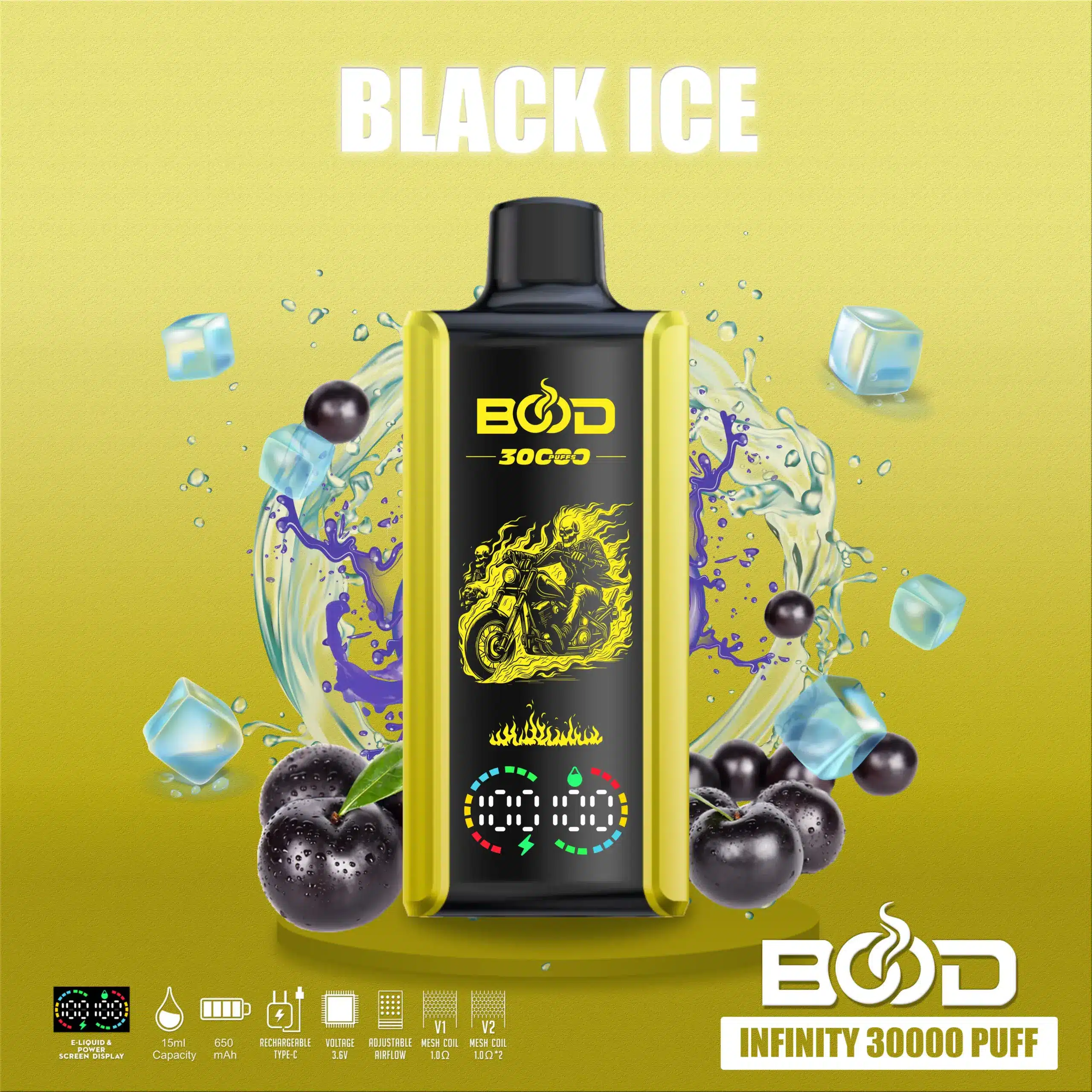 BOOD-INFINITY-30000-PUFF-BLACK-ICE-scaled Black Ice vape with berries and ice cubes