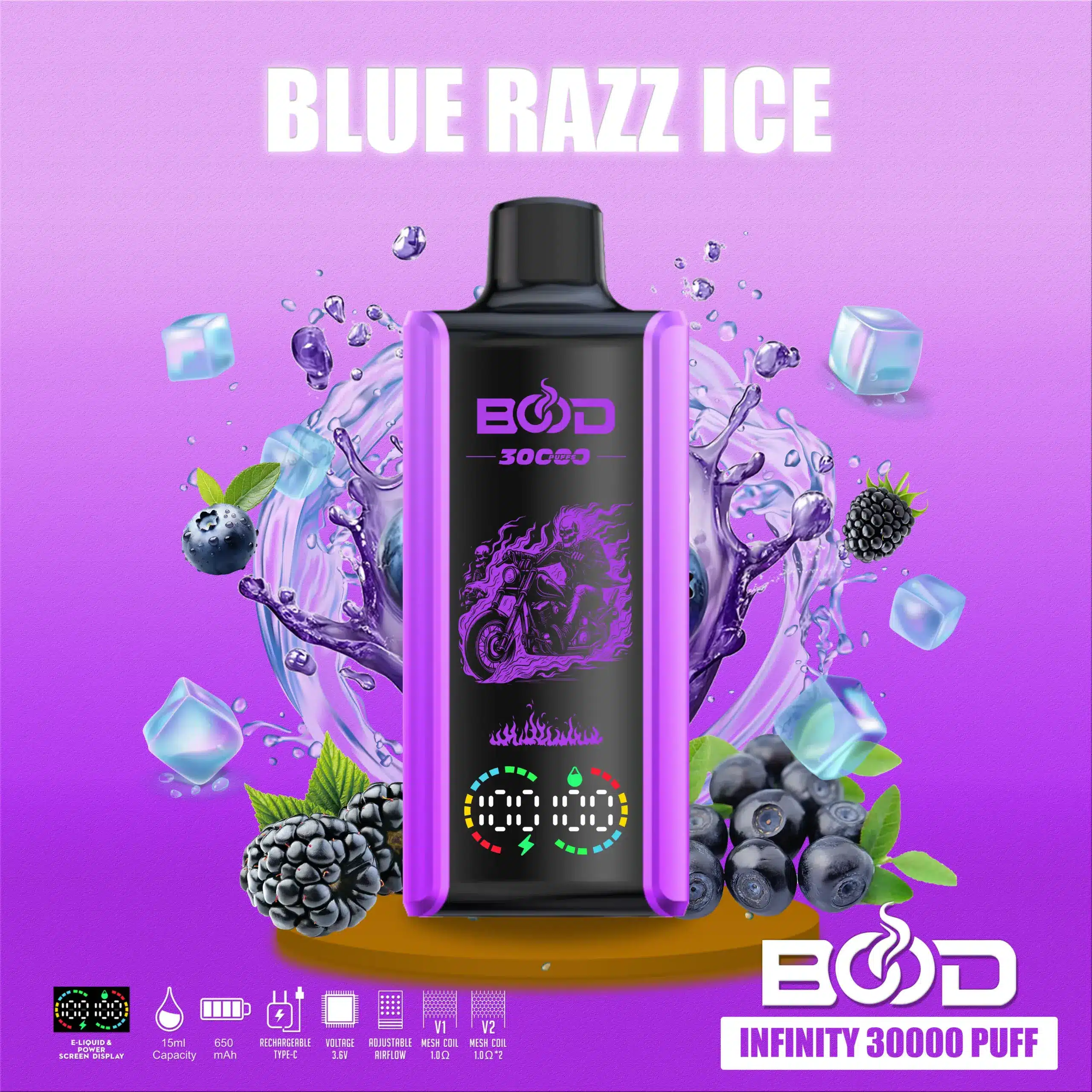 BOOD-INFINITY-30000-PUFF-BLUE-RAZZ-ICE-scaled BOD Blue Razz Ice vape, 30000 puffs.