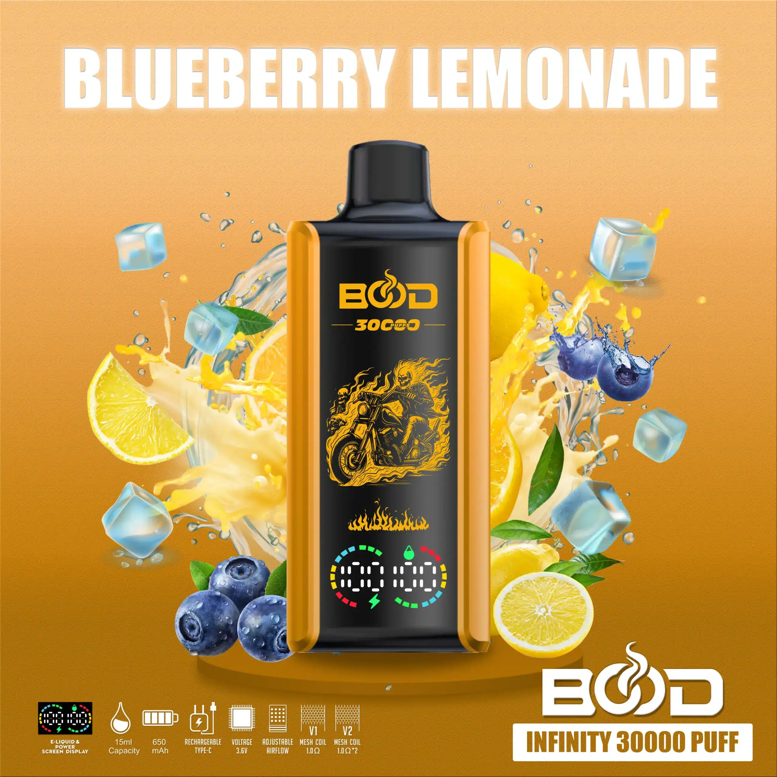 BOOD-INFINITY-30000-PUFF-BLUEBERRY-LEMONADE-scaled Blueberry Lemonade flavored vape with 30000 puffs.