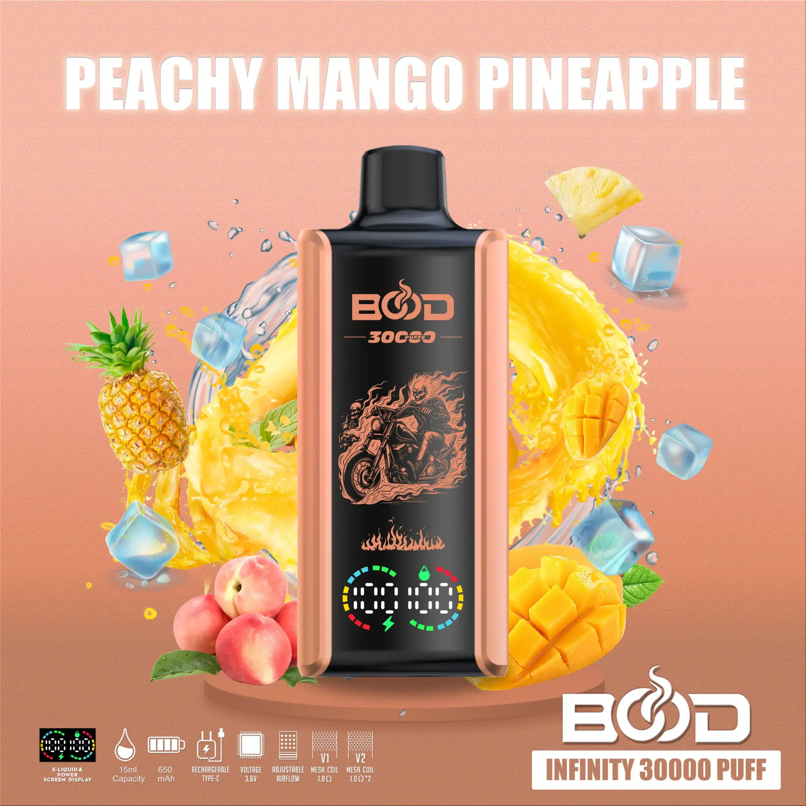 BOOD-INFINITY-30000-PUFF-PEACHY-MANGO-PINEAPPLE-scaled Peachy mango pineapple vape with ice and fruits