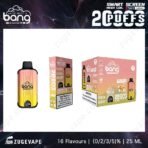 Bang vape with multiple flavors and nicotine warning.