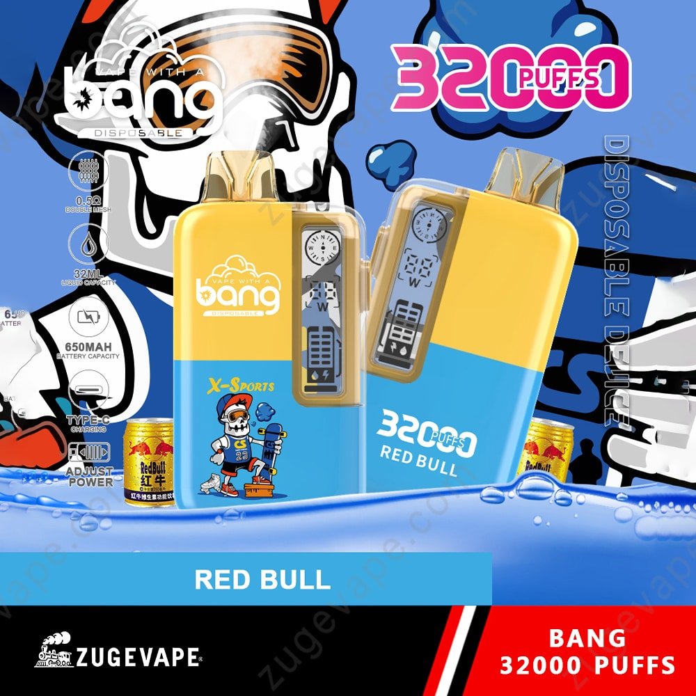 Bang-32000-Puffs-Red-Bull.jpg Bang disposable vape Red Bull flavor, 32000 puffs.