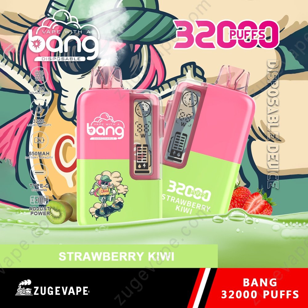 Bang-32000-Puffs-Strawberry-Kiwi.jpg Strawberry Kiwi vape 32000 puffs disposable device.