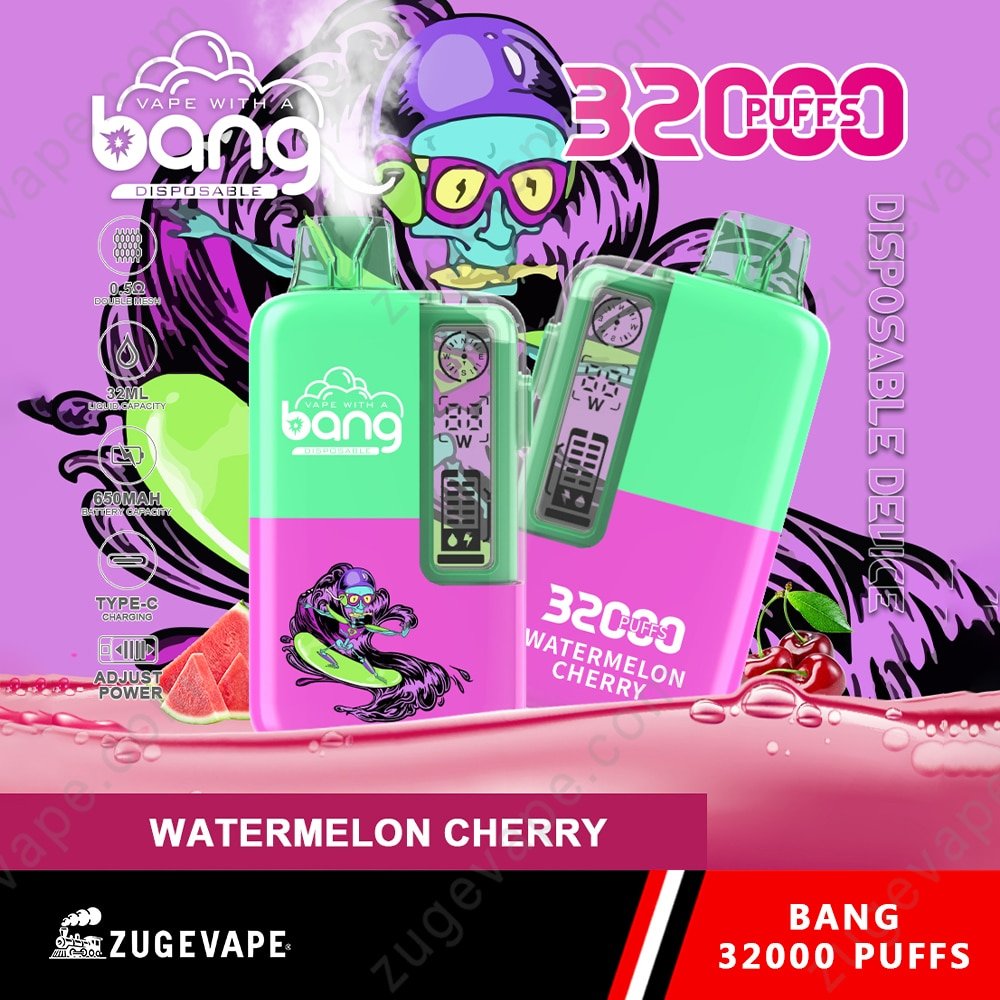 Bang-32000-Puffs-Vattenmelon-Kerry.jpg Bang vape, watermelon cherry, 32000 puffs, disposable.