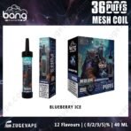 Bang Blueberry Ice vape, 36 puffs, mesh coil.