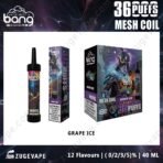 Bang Grape Ice vape, 36 puffs, mesh coil packaging.