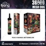 Bang vape, peach mango watermelon, 36 puffs mesh coil.