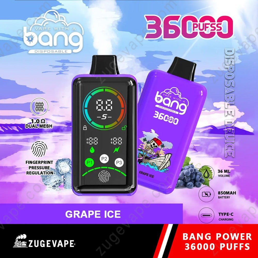 Bang-36000-Puffs-Power-Grape-Ice.jpg Bang disposable vape, grape ice flavor, 36000 puffs