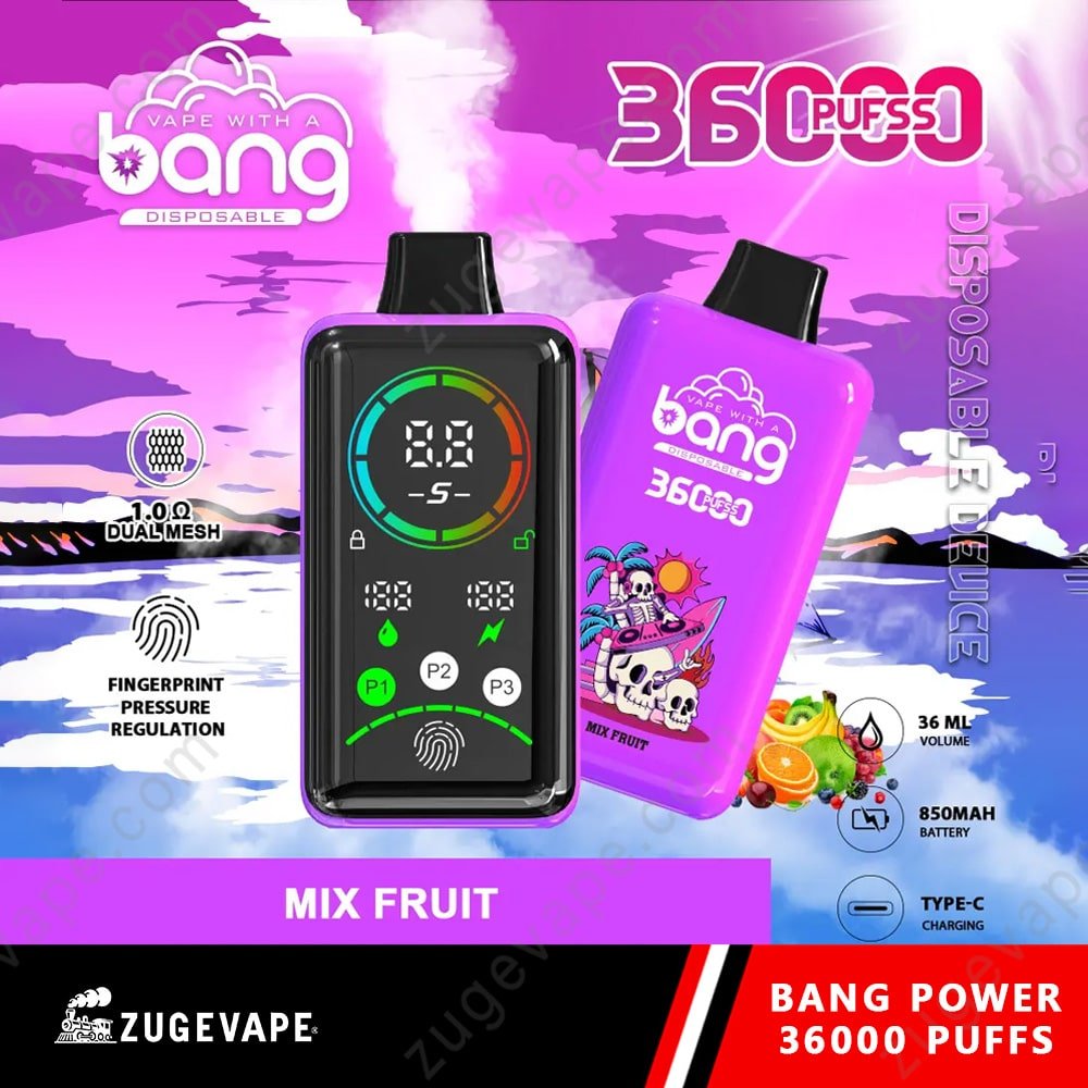 Bang-36000-Puffs-Power-Mix-Fruit.jpg Disposable vape with 36000 puffs and mix fruit flavor.