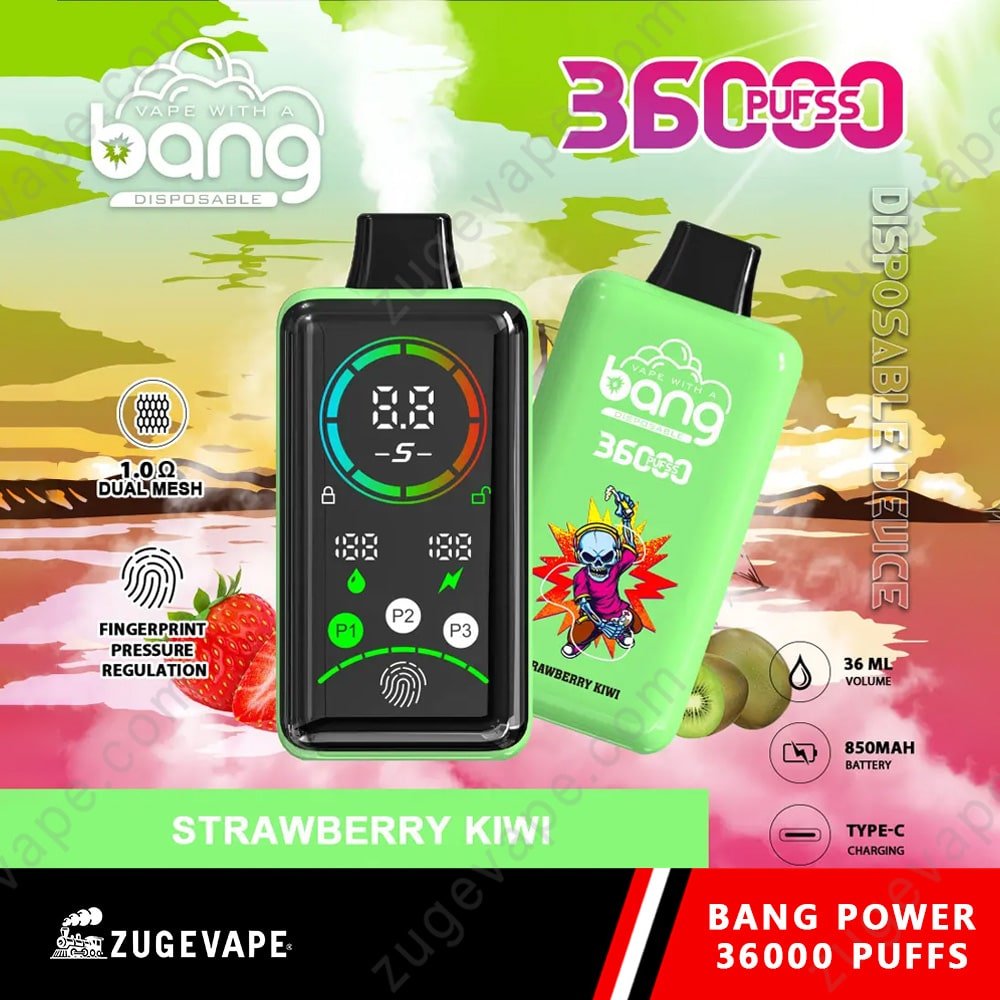 Bang-36000-Puffs-Power-Strawberry-Kiwi.jpg Bang vape, 36000 puffs, strawberry kiwi flavor.