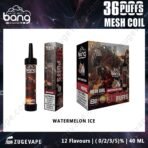 Bang watermelon ice vape packaging, 36 puffs.