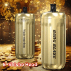 Gold e-shisha heads in an ornate setting.