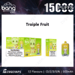 Tropical fruit vape packaging with nicotine warning.