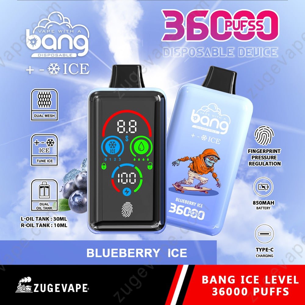 Bang-Ice-Level-36000-Puffs-Blueberry-ice.jpg Blueberry ice vape with 36000 puffs.
