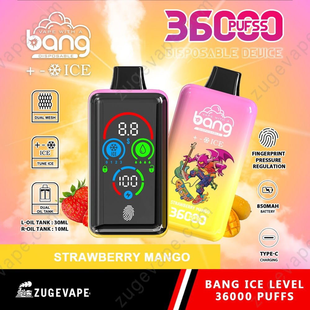 Bang-Ice-Level-36000-Puffs-Strawberry-Mango.jpg Bang vape 36000 puffs, strawberry mango flavor.