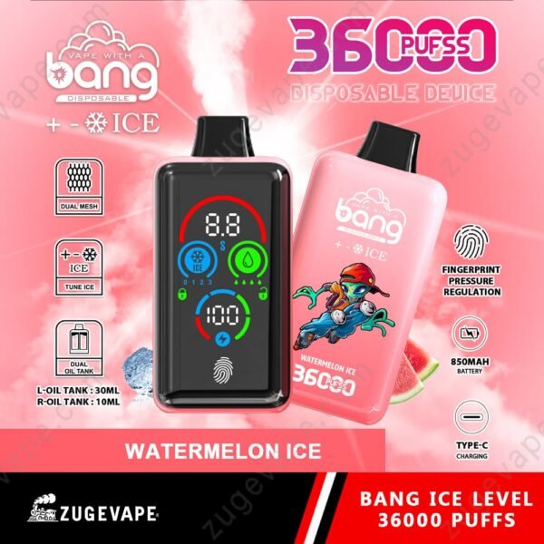 Watermelon Ice vape device, 36000 puffs, dual mesh.