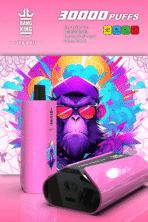 Pink vape device, 30000 puffs, colorful gorilla art.