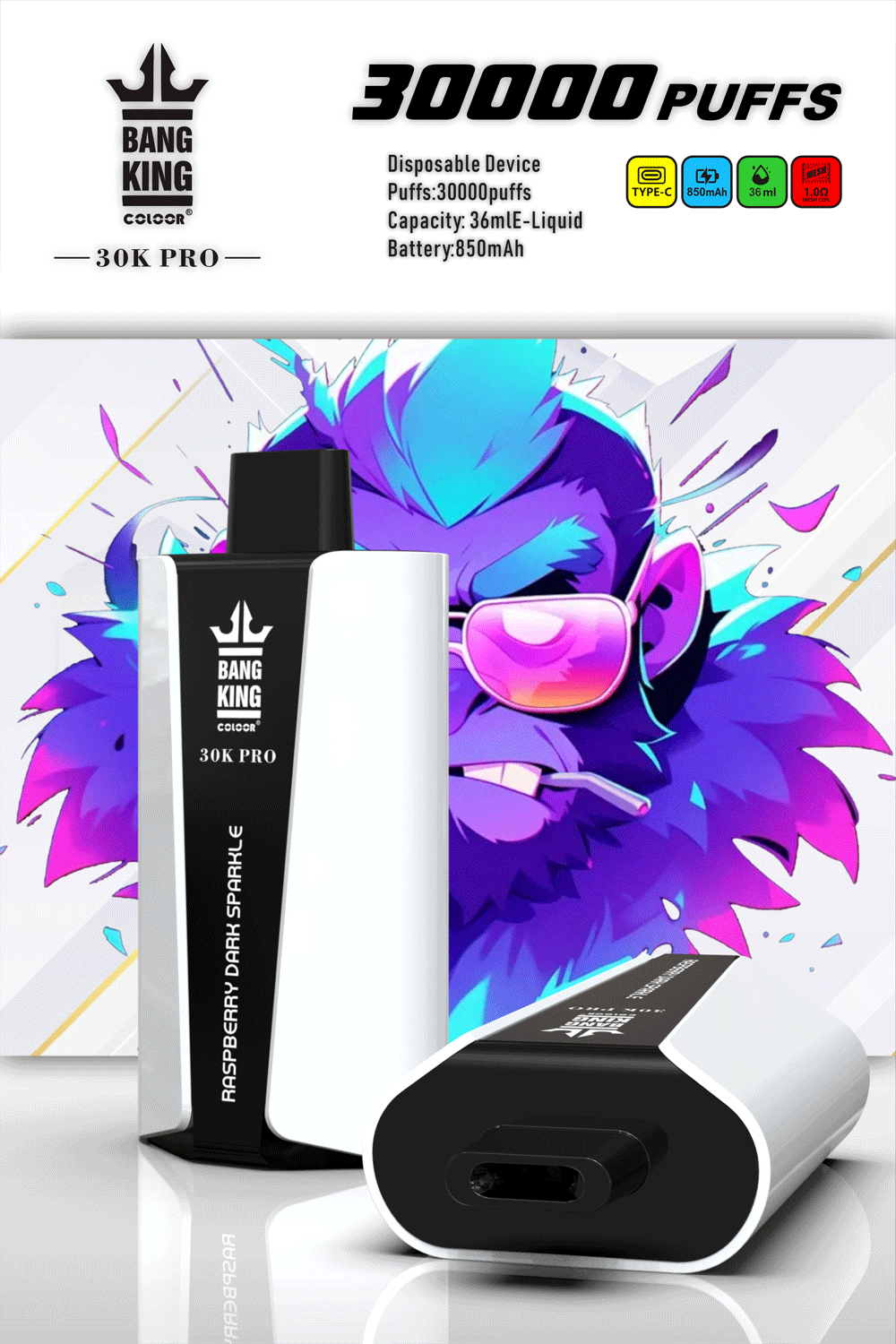 Bang-King-30000Puffs-Pro-Raspberry-Dark-Sparkle.png Bang King 30K Pro disposable vape, 30000 puffs.