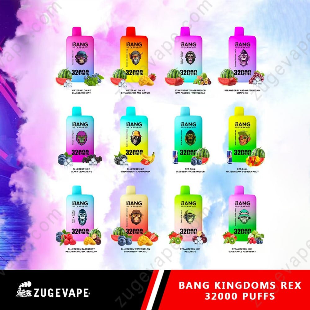 Bang-King-King-32000-Puffs-Bang-King-King-32000-Puffs-Banner-Flavor.jpg Bang Kingdoms Rex vape flavors, colorful packaging.