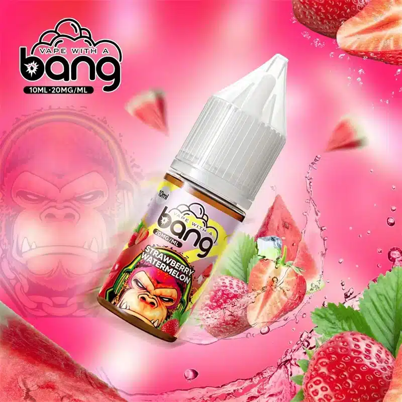 Bang40000PuffsRefillableOil6-29ad.webp Vape juice bottle with strawberry watermelon flavor.