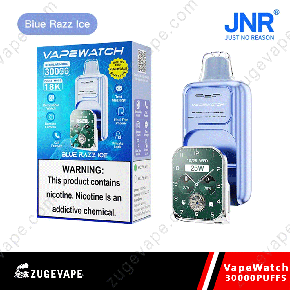 Blue-Razz-Ice-JNR-VapeWatch-30K.png VapeWatch Blue Razz Ice, nicotine warning, 30000 puffs.