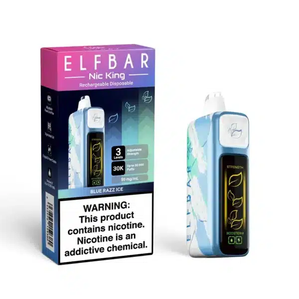 Elf Bar Blue Razz Ice disposable vape box.