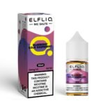 Elfliq blueberry sour raspberry vape juice box and bottle.