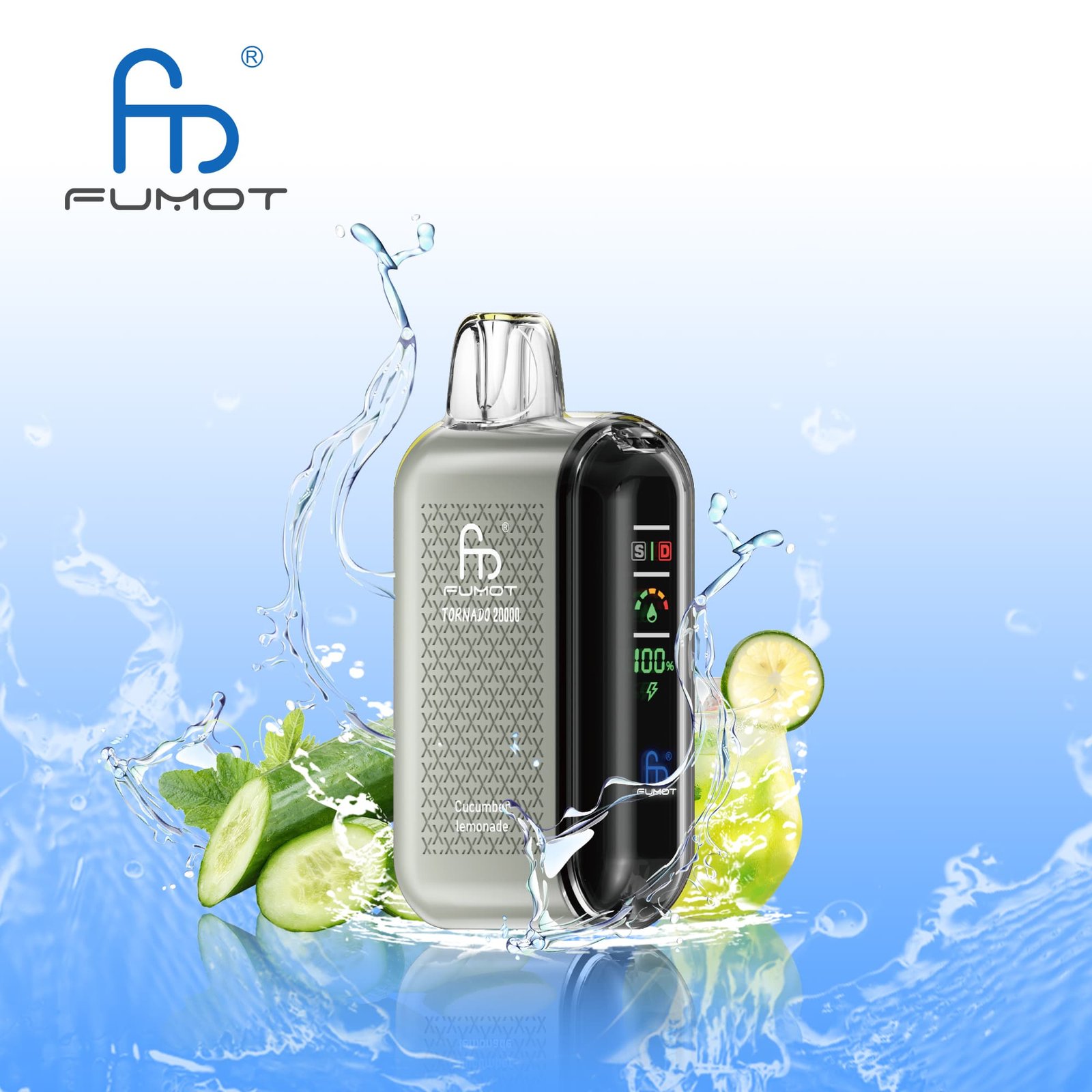 Cetriolo-limonata.jpg FUMOT vape device with splash effect and cucumber slices.