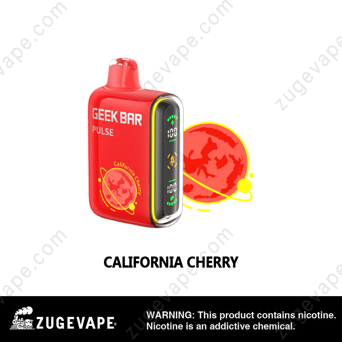 Geek-Bar-15000-Puffs-California-Cherry.png Red vape device, flavor California Cherry