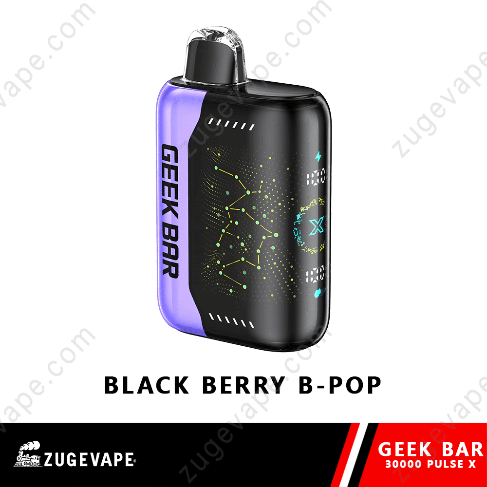 Geek-Bar-Pulse-X-25000-Puffs-Black-Berry-B-Pop.png Geek Bar vape in Blackberry flavor.