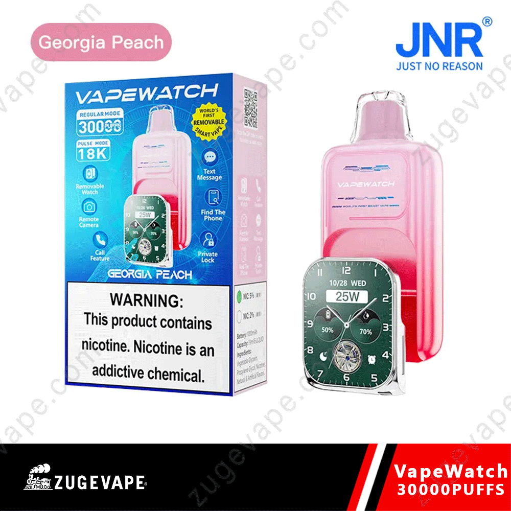 Georgia-Peach-JNR-VapeWatch-30K.png VapeWatch, Georgia Peach, 30000 puffs, contains nicotine.