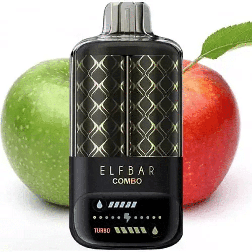 Grüner Apfel & Doppelter Apfel Shisha-Geschmack Elfbar Combo 25000 Elfbar vape pen with apples in background