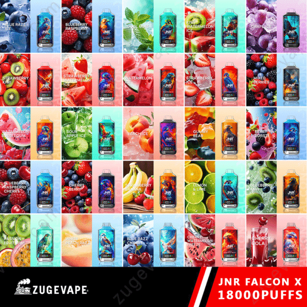 Zugevape JNR Falcon X vape flavors assortment.