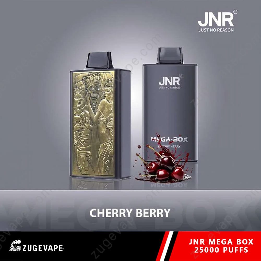 JNR-Mega-Box-25000-Puffs-Cereza-Baya.jpg JNR Mega Box Cherry Berry vape with 25000 puffs.