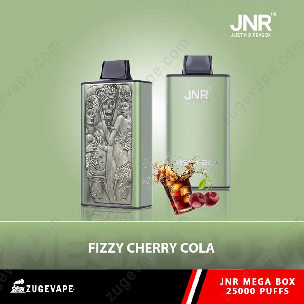 JNR-Mega-Box-25000-Puffs-Fizzy-Cherry-Cola.jpg JNR Mega Box vape, fizzy cherry cola flavor.