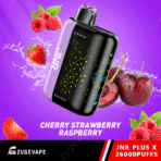 JNR Plus X vape with cherry, strawberry, raspberry flavors.