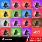 Zugevape JNR Plus X flavors on colorful backgrounds.
