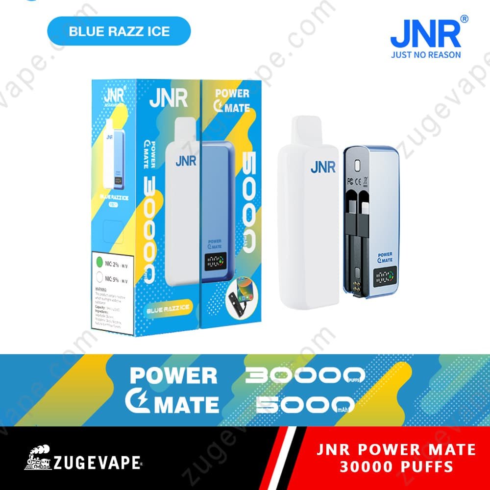 JNR-Power-Mate-30000-Puffs-Blue-Razz-Ice.jpg JNR Power Mate vape, Blue Razz Ice flavor, 30000 puffs.