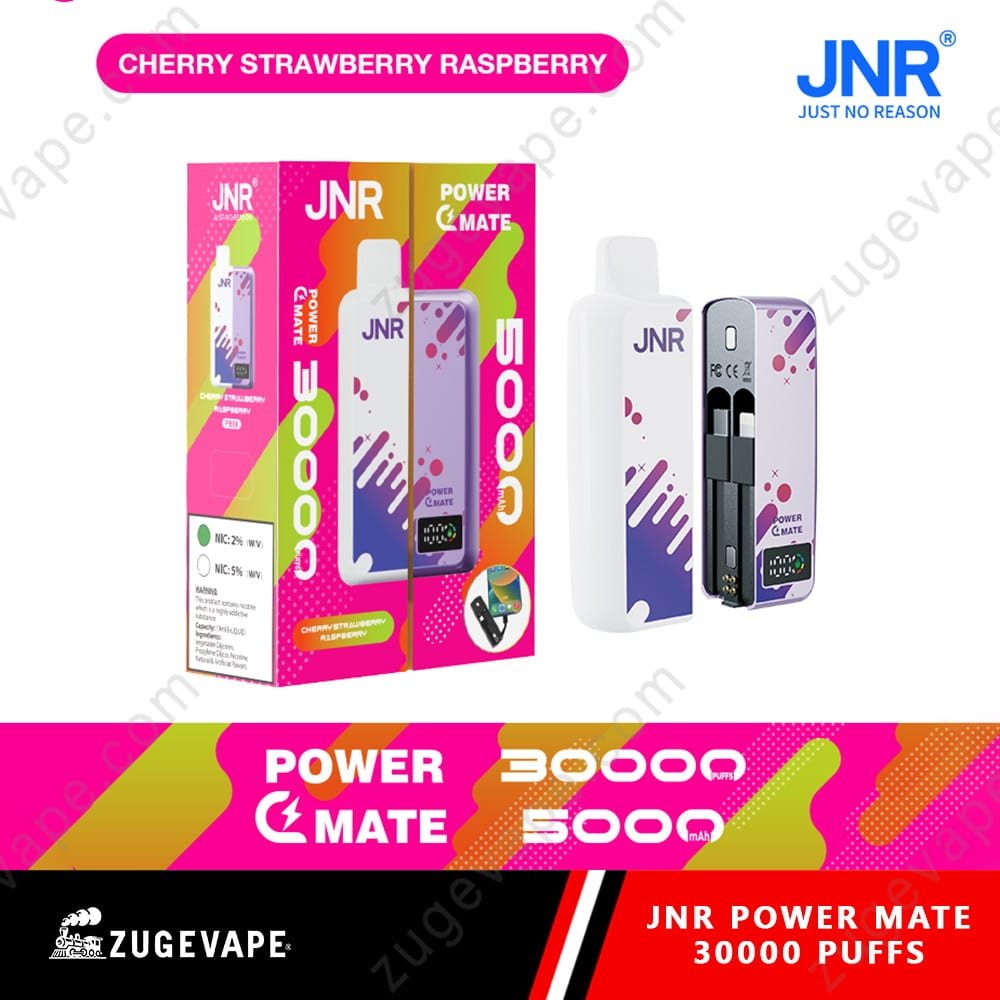 JNR-Power-Mate-30000-Puffs-Cherry-Strawberry-Raspberry.jpg JNR Power Mate vape, 30000 puffs, cherry flavor