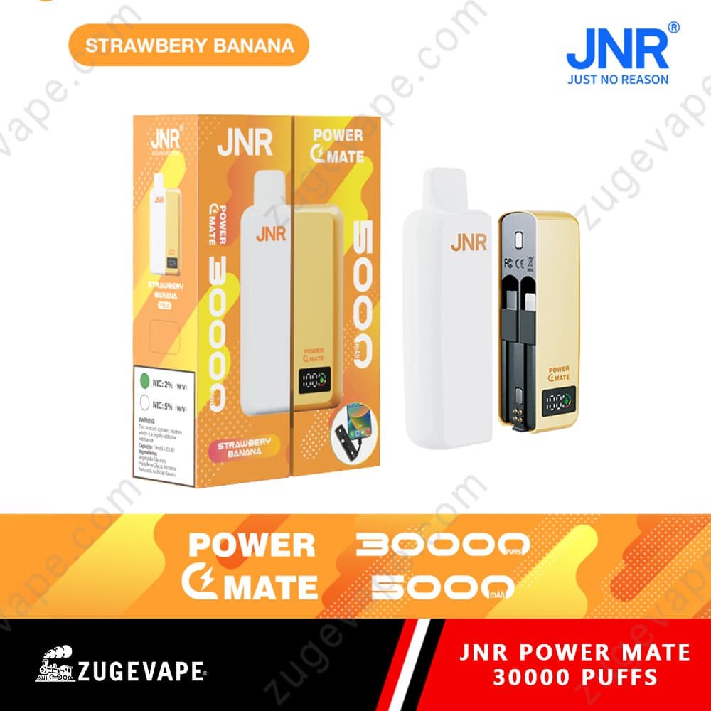 JNR-Power-Mate-30000-Puffs-Strawberry-Banana.jpg JNR vape device, strawberry banana flavor, 30000 puffs.