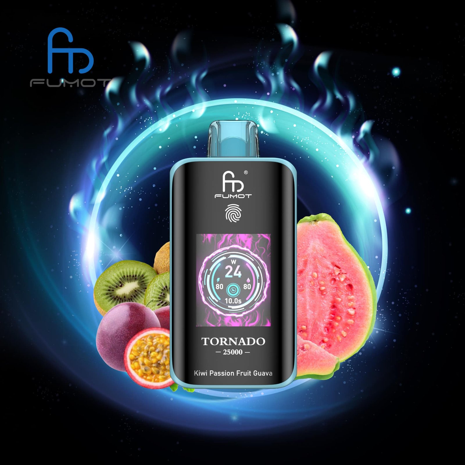 Kiwi-Passion-Fruit-Guava-1.jpg Fumot vape with kiwi, passion fruit, guava design.
