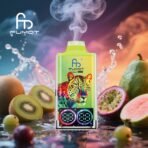 Colorful vape with leopard design and tropical fruits.