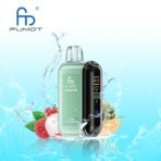 Vape device with fruity background and water splash.