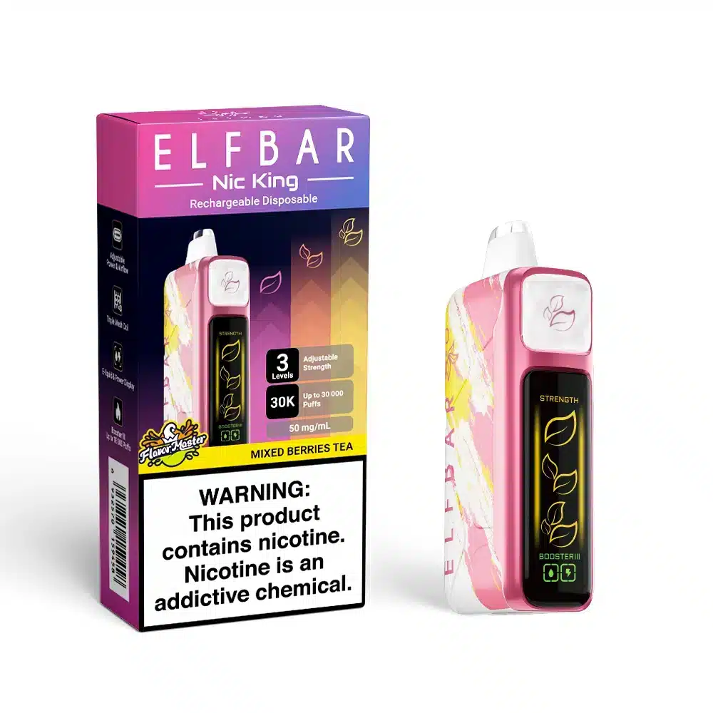 MixedBerriesTea-1dd3 ELFBAR Nic King vape, mixed berries tea flavor.