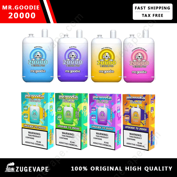 Mr. Goodie vape pods display with packaging.